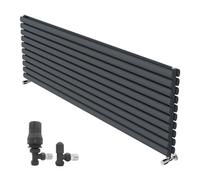 Right Radiators 1800X590mm Horizontal Vertical Oval Column Designer Radiator Double Panel Anthracite+Angled Trv & Lockshield Valve