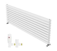 Right Radiators 1800X590mm Horizontal Vertical Oval Column Designer Radiator Double Panel White+Angled Trv & Lockshield Valve