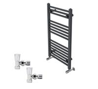 Right Radiators 800X500mm Anthracite Straight Heated Towel Rail Radiator With Chrome Angled Lockshield Valves