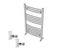 Right Radiators 800X500mm Chrome Curved Heated Towel Rail Radiator With Angled Lockshield Valves