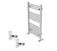Right Radiators 800X500mm Chrome Straight Heated Towel Rail Radiator With Angled Lockshield Valves