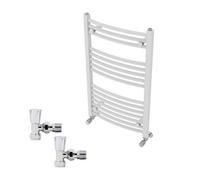 Right Radiators 800X500mm White Curved Heated Towel Rail Radiator With Chrome Angled Lockshield Valves