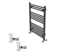 Right Radiators 800X600mm Anthracite Straight Heated Towel Rail Radiator With Chrome Angled Lockshield Valves