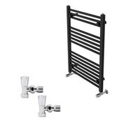 Right Radiators 800X600mm Black Straight Heated Towel Rail Radiator With Chrome Angled Lockshield Valves