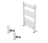 Right Radiators 800X600mm White Straight Heated Towel Rail Radiator With Chrome Angled Lockshield Valves