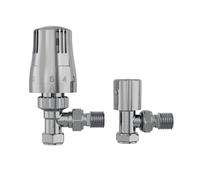 Right Radiators Angled Thermostatic Trv & Lockshield Radiator Valves 1/2"x15mm Chrome One Pair