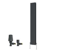 Right Radiators Anthracite Double Vertical Designer Radiator Flat Panel Rads 1800X272mm With Angled Trv Thermostatic Valves