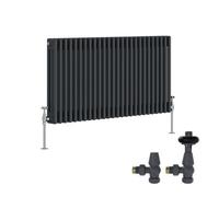 Right Radiators Anthracite Traditional 3 Column Radiator Horizontal Cast Iron Style 600X1192mm With Antique Design Trv Valves