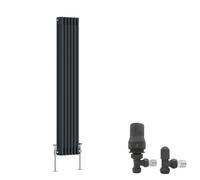 Right Radiators Anthracite Traditional 3 Column Radiator Vertical Cast Iron Style 1500X292mm With Angled Thermostatic Valve