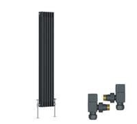 Right Radiators Anthracite Traditional 3 Column Radiator Vertical Cast Iron Style 1500X292mm With Square Head Angled Valves