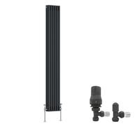 Right Radiators Anthracite Traditional 3 Column Radiator Vertical Cast Iron Style 1800X292mm With Angled Thermostatic Valve