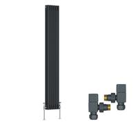 Right Radiators Anthracite Traditional 3 Column Radiator Vertical Cast Iron Style 1800X292mm With Square Head Angled Valves