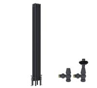 Right Radiators Anthracite Traditional 4 Column Radiator Vertical Cast Iron Style 1800X200mm With Antique Design Angled Trv Valves