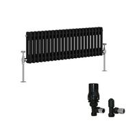 Right Radiators Black Traditional 2 Column Radiator Horizontal Cast Iron Style 300X1010mm With Angled Thermostatic Valve