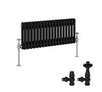 Right Radiators Black Traditional 2 Column Radiator Horizontal Cast Iron Style 300X830mm With Antique Design Angled Trv Valves