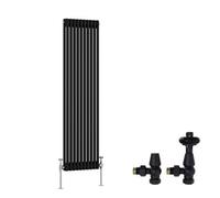 Right Radiators Black Traditional 2 Column Radiator Vertical Cast Iron Style 1500X470mm With Antique Design Angled Trv Valves