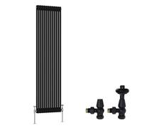 Right Radiators Black Traditional 2 Column Radiator Vertical Cast Iron Style 1800X560mm With Antique Design Angled Trv Valves