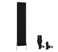 Right Radiators Black Traditional 3 Column Radiator Vertical Cast Iron Style 1800X472mm With Angled Thermostatic Valve