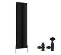 Right Radiators Black Traditional 3 Column Radiator Vertical Cast Iron Style 1800X562mm With Antique Design Angled Trv Valves