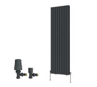 Right Radiators Double Vertical Designer Radiator Oval Column Rads 1800X590mm Anthracite With Angled Trv Thermostatic Valve