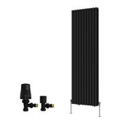 Right Radiators Double Vertical Designer Radiator Oval Column Rads 1800X590mm Black With Angled Trv Thermostatic Valve
