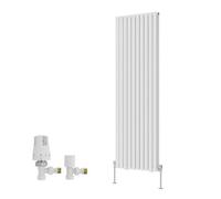 Right Radiators Double Vertical Designer Radiator Oval Column Rads 1800X590mm White With Angled Trv Thermostatic Valve