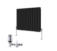 Right Radiators Horizontal Double Flat Panel Rads Designer Radiator 600X748mm Black With Angled Trv Thermostatic Valve