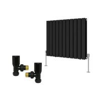 Right Radiators Horizontal Double Flat Panel Rads Designer Radiator 600X748mm With Angled Manual Valves Black