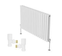 Right Radiators Horizontal Double Oval Column Rads Designer Radiator 600X1003mm With Angled Manual Valve White