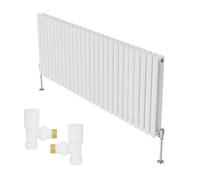 Right Radiators Horizontal Double Oval Column Rads Designer Radiator 600X1593mm With Angled Manual Valve White