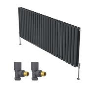 Right Radiators Horizontal Double Oval Column Rads Designer Radiator 600X1593mm With Angled Manual Valve Anthracite