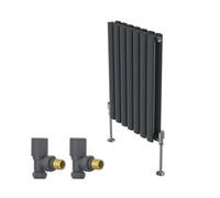 Right Radiators Horizontal Double Oval Column Rads Designer Radiator 600X413mm With Angled Manual Valve Anthracite