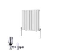 Right Radiators Horizontal Double Oval Column Rads Designer Radiator 600X590mm White With Angled Trv Thermostatic Valve