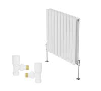 Right Radiators Horizontal Double Oval Column Rads Designer Radiator 600X590mm With Angled Manual Valve White