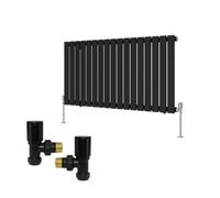 Right Radiators Horizontal Single Flat Panel Rads Designer Radiator 600X1156mm With Angled Manual Valves Black