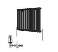 Right Radiators Horizontal Single Flat Panel Rads Designer Radiator 600X748mm Black With Angled Trv Thermostatic Valve