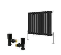 Right Radiators Horizontal Single Flat Panel Rads Designer Radiator 600X748mm With Angled Manual Valves Black