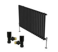 Right Radiators Horizontal Single Oval Column Rads Designer Radiator 600X1003mm With Angled Manual Valve Black