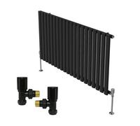 Right Radiators Horizontal Single Oval Column Rads Designer Radiator 600X1180mm With Angled Manual Valve Black