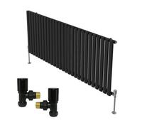 Right Radiators Horizontal Single Oval Column Rads Designer Radiator 600X1593mm With Angled Manual Valve Black