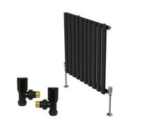 Right Radiators Horizontal Single Oval Column Rads Designer Radiator 600X590mm With Angled Manual Valve Black