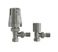 Right Radiators Satin Nickel Thermostatic Angled Trv & Lockshield Radiator Valves Set 1/2"x15mm
