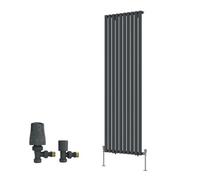 Right Radiators Single Vertical Designer Radiator Oval Column Rads 1800X590mm Anthracite With Angled Trv Thermostatic Valve