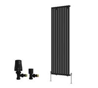 Right Radiators Single Vertical Designer Radiator Oval Column Rads 1800X590mm Black With Angled Trv Thermostatic Valve
