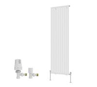 Right Radiators Single Vertical Designer Radiator Oval Column Rads 1800X590mm White With Angled Trv Thermostatic Valve