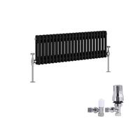 Right Radiators Traditional 2 Column Radiator Horizontal Cast Iron Style Rads 300X1010mm Black With Angled Thermostatic Valve