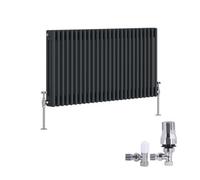 Right Radiators Traditional 3 Column Radiator Horizontal Cast Iron Style Rads 600X1192mm Anthracite With Angled Thermostatic Valve