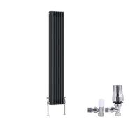 Right Radiators Traditional 3 Column Radiator Vertical Cast Iron Style Rads 1500X292mm Anthracite With Angled Thermostatic Valve