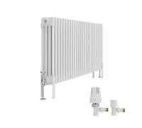 Right Radiators Traditional 4 Column Horizontal Cast Iron Style Radiator 600X1190mm White With Angled Thermostatic Valve
