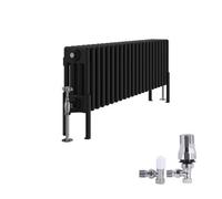 Right Radiators Traditional 4 Column Radiator Horizontal Cast Iron Style Rads 300X1010mm Black With Angled Thermostatic Valve